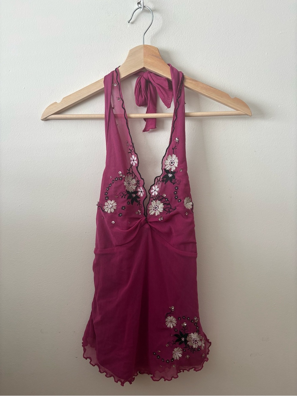 Embellished Halter Top in Magenta